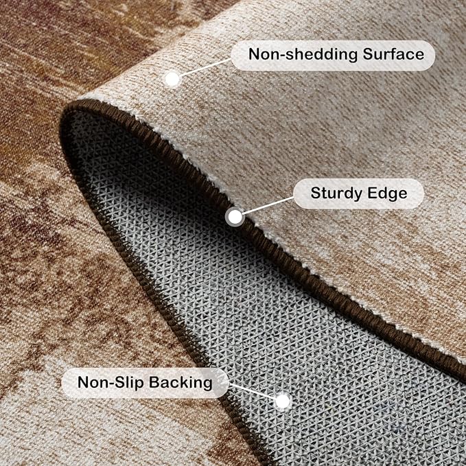 Kelarea Living Room Rug, 6x9 Rug Modern Abstract Washable Rugs Brown Faux Wool Vintage Carpets, Non Slip Rug for Bedroom, Dining Room, College Dorm, Kids Playroom, Home Office-CubbioJoy