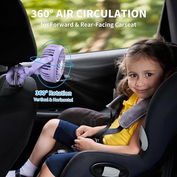 AMACOOL Battery Operated Stroller Fan Flexible Tripod Clip On Fan with 3 Speeds and Rotatable Handheld Personal Fans for Car Seat Crib Bike Treadmill (Purple)-CubbioJoy