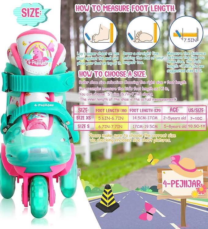 Adjustable Roller Skates for Kids Girls Ladies with Light Up Flash LED Wheels(Age 3-9),Three-Point Type Balance,Gift Box Packing for Toddlers,Children-CubbioJoy