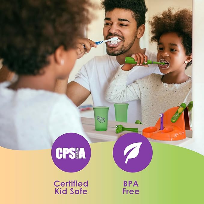 Brusheez Kids’ Electric Toothbrush Set - Safe & Effective for Ages 3+ - Parent Tested & Approved with Gentle Bristles, 2 Brush Heads, Rinse Cup, 2-Minute Timer, & Storage Base (Snappy The Croc)-CubbioJoy