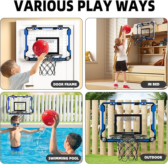Indoor Basketball Hoop for Kids, Over The Door Mini Basketball Hoops, Mini Hoop with 4 Balls, Kids Basketball Hoop Sport Toys Gifts for 5 6 7 8 9 10 11 12+ Year Old Boys-CubbioJoy
