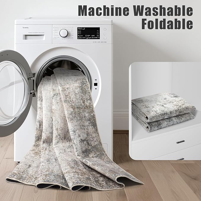 9x12 Area Rug Living Room Rug: Washable Modern Abstract Soft Thin Rug Indoor Floor No Slip Stain Resistant Carpet for Bedroom Dining Room Farmhouse Nursery Home Office - Brown Grey-CubbioJoy