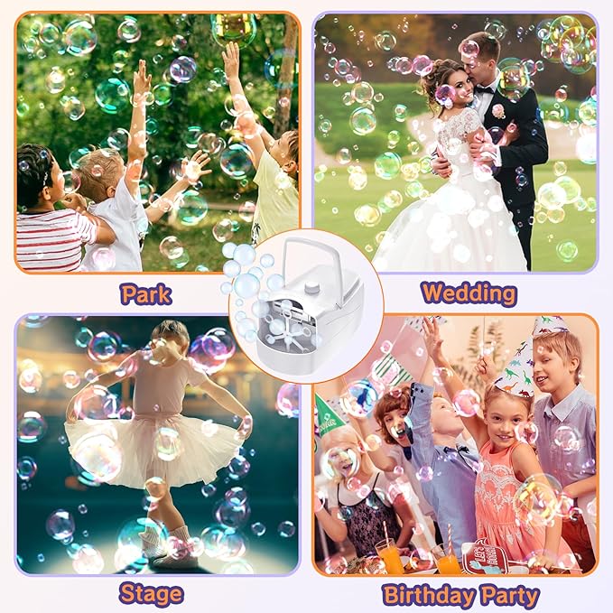 Bubble Machine, Automatic 18000+ Per Minute Big Bubbles Blower Maker for Kids Toddlers with 2 Speeds,6 Wands,Operated by Plugin or Batteries for Outdoor/Indoor Birthday Parties,Wedding (White)-CubbioJoy