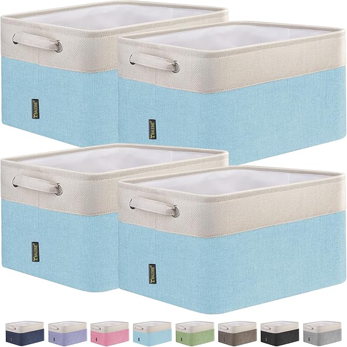 BALEINE 4 Pack Fabric Storage Bins for Shelves, Linen Storage Baskets for Organizing, Decorative Closet Bins for Clothes, Home (Skyblue, 12"x8"x8")-CubbioJoy