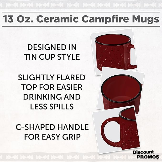 DISCOUNT PROMOS Ceramic Campfire Coffee Mugs 13 oz. Set of 10, Bulk Pack - Perfect for Tea, Espresso, Cappuccino, Hot Cocoa - Maroon-CubbioJoy