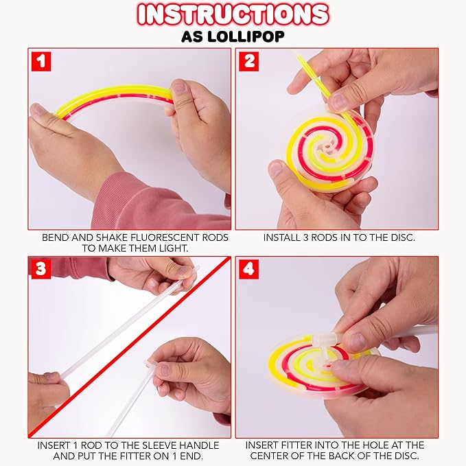 ArtCreativity Lollipop Glow Sticks for Kids - Set of 12 Spinner Light Up Sticks - Halloween Glow Stick Light Up Party Favors - Glow in The Dark Accessories-CubbioJoy