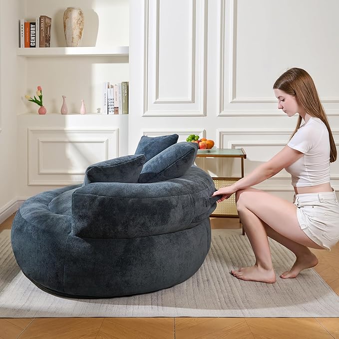 Bean Bag Chair for Adults, Comfortable Bean Bag Sofa with Back Support and Pillows, Giant Bean Bag Chairs Suitable for Living Rooms, Bedrooms and Apartments -Dark Blue-CubbioJoy