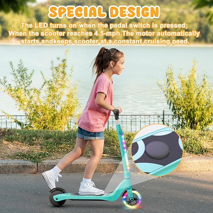 CBD Electric Scooter for Kids, 6 Mph Top Speed, Up to 5 Miles Range, 5.3" Solid Tires Wheel and Front Light, Kick Scooter Adjustable Height for Kids Age 6-12-CubbioJoy