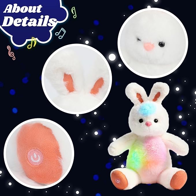 Cuteoy Musical Plush Bunny Stuffed Animal Glowing LED Light-up Nightlight Toys Singing Lullabies Birthday Christmas Plushies Rabbit Gifts for Kids Boys Girls,13"-CubbioJoy