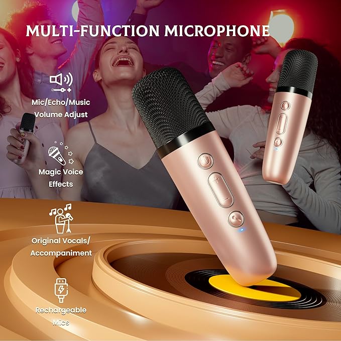 IROO Mini Karaoke Machine for Kids, 2025 TOP Toys Birthday Gifts Ideas for Girls Ages 4, 5, 6, 7, 8, 9, 10, 12+ Years Old, Portable MP3 Player with 2 Wireless Mics for Party-CubbioJoy
