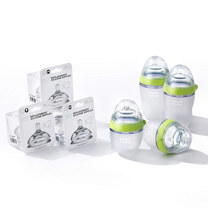 Comotomo Baby Bottle Bundle, Green, (7 Piece Set)-CubbioJoy