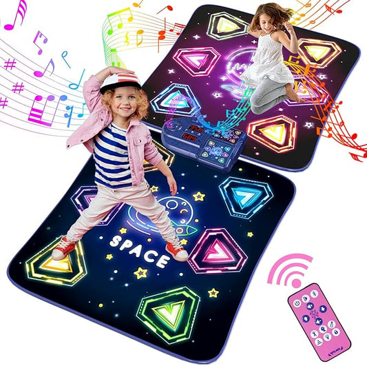 Dance Mat Toys for 3-12 Year Old Girls Boy, 2 Players Dance Mat with Light-up 12 Buttons & 5 Games Mode, Bluetooth Dance Game Toy for Girls 5-7, Xmas Birthday Gifts for 3 4 5 6 7 8 9 10+ Year Old Kids-CubbioJoy