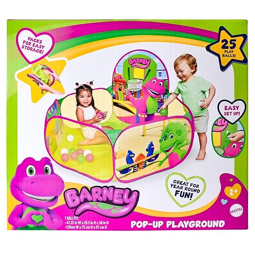 Barney Pop Up Playground, Ball Pit with 25 Play Balls and Basketball Hoop, Toddlers 2+-CubbioJoy