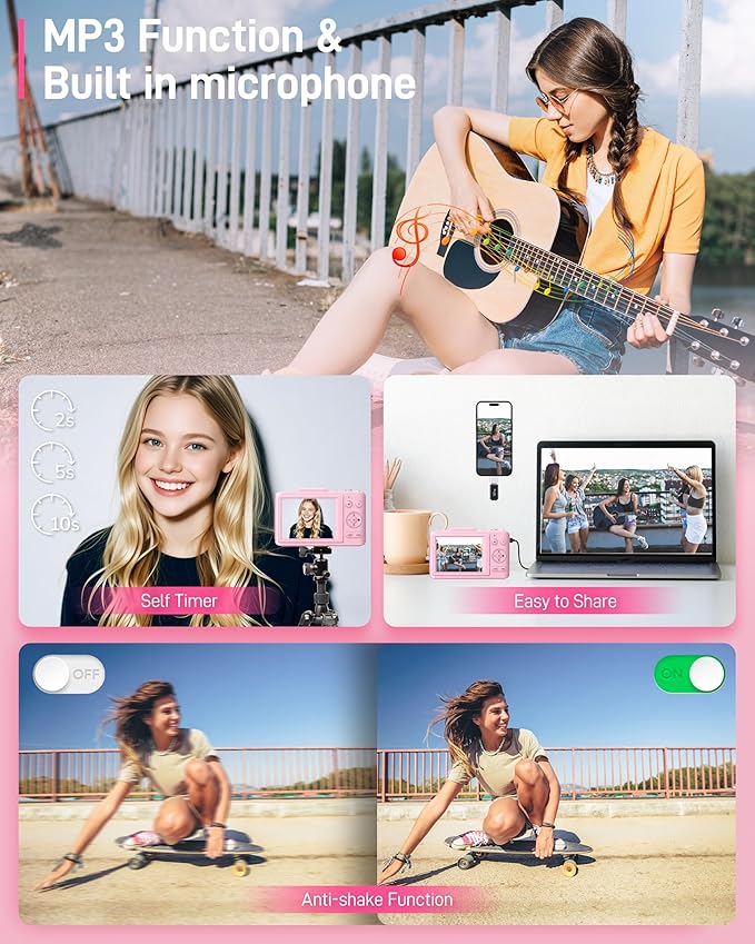 Digital Camera, FHD 1080P Kids Camera Digital with 16x Zoom Anti Shake, 32GB Card, 4K 48MP Portable Compact Point and Shoot Cameras, Vintage Small Camera for Teens Beginner Kids Present-CubbioJoy