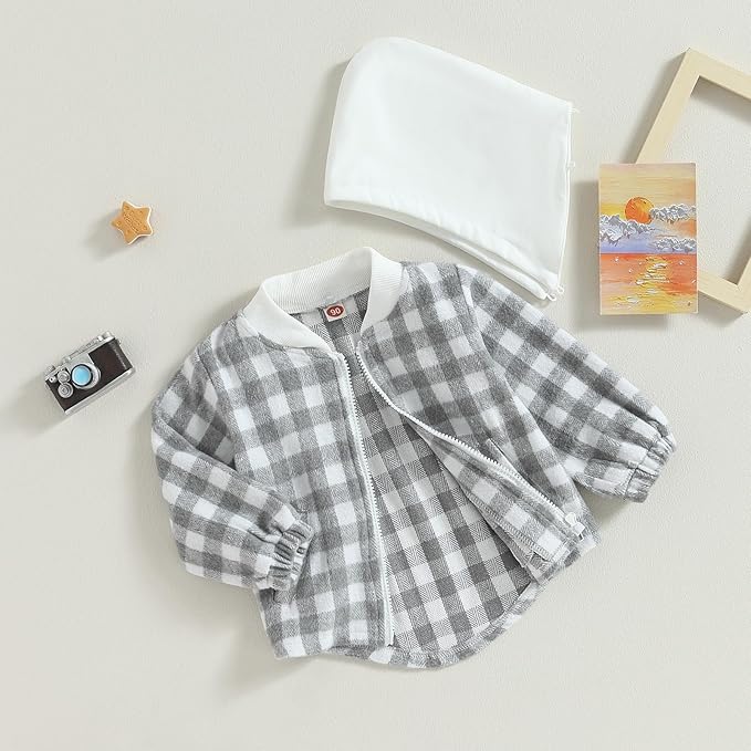 Douhoow Toddler Baby Plaid Jacket Baby Boy GIrl Flannel Hoodies Zip Up Hooded Fall Winter Outerwear Coat-CubbioJoy
