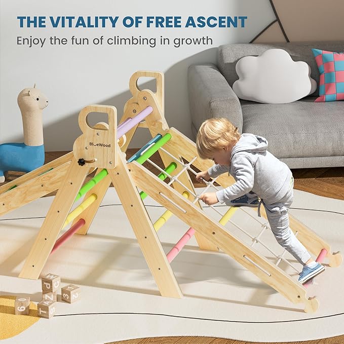 BlueWood 2024 8-in-1 Pikler Triangle Climbing Set Toddler Toys Indoor Baby Jungle Gym Climber Playground for Kids - Rainbow-CubbioJoy