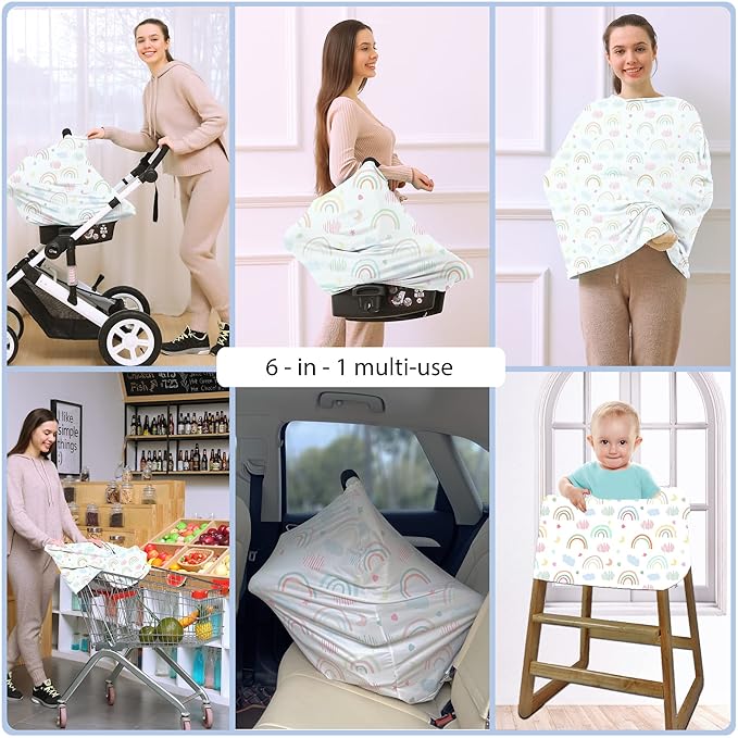 Car Seat Covers for Babies - Multi- use Nursing Carseat Canopy, Breastfeeding Covers, Baby Shower Gifts for Boys and Girls (Rainbow)-CubbioJoy