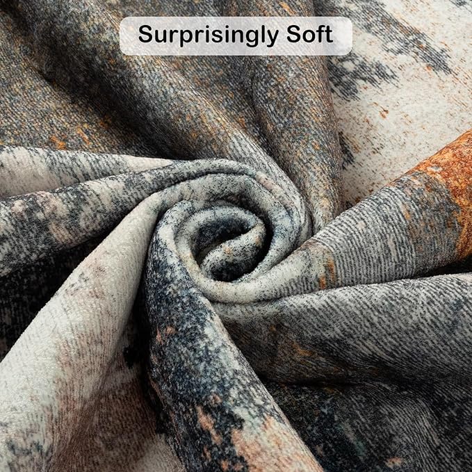 Kelarea Living Room Rug, 6x9 Rug Modern Abstract Washable Rugs Grey Faux Wool Vintage Carpet, Non Slip Rugs for Living Room, Bedroom, Dining Room, Kids Playroom, Home Office-CubbioJoy