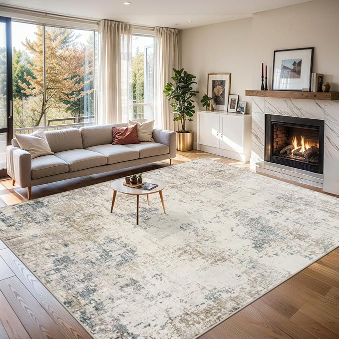 Area Rugs 10x14 Living Room - Washable Rug Modern Abstract Soft Large Neutral Non-Slip Carpet Indoor Floor Thin Carpets for Bedroom Dining Room Farmhouse Nursery Home Office Multi-CubbioJoy
