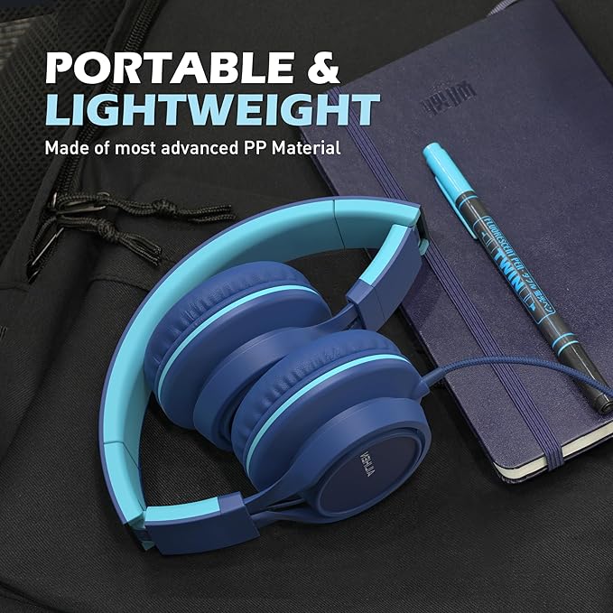 AILIHEN C8 Headphones Wired, On-Ear Headphones with Microphone and Volume Control, Corded 3.5mm Headset for Boys Girl School Smartphones Chromebook Laptop Computer Tablets Airplane Travel (Indigo)-CubbioJoy