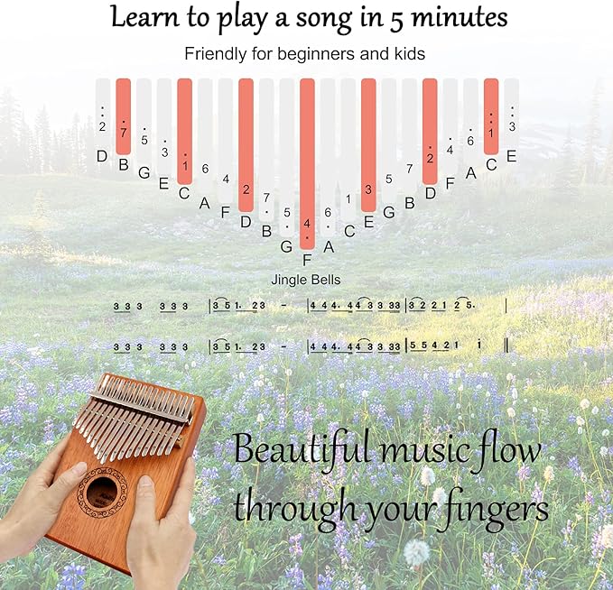 Kalimba Thumb Piano,YUNDIE Portable 17 Keys Mbira Finger Piano with Tune Hammer and Study Instruction,Musical Instruments Birthday Gift for Kid Adult Beginners Professional(Brown)-CubbioJoy