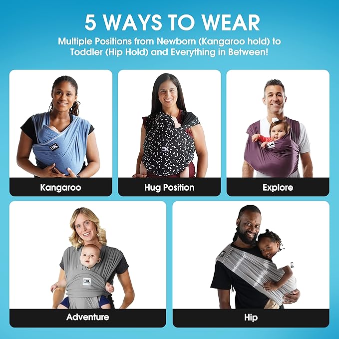 Baby K'tan Baby Wrap Carrier - Pre Wrapped and Simple as 1-2-3, Pillowy Soft, Slip On - Not Like Any Newborn Sling, No Rings, No Tying, No Buckles - Original Sweetheart Grey (Large)-CubbioJoy