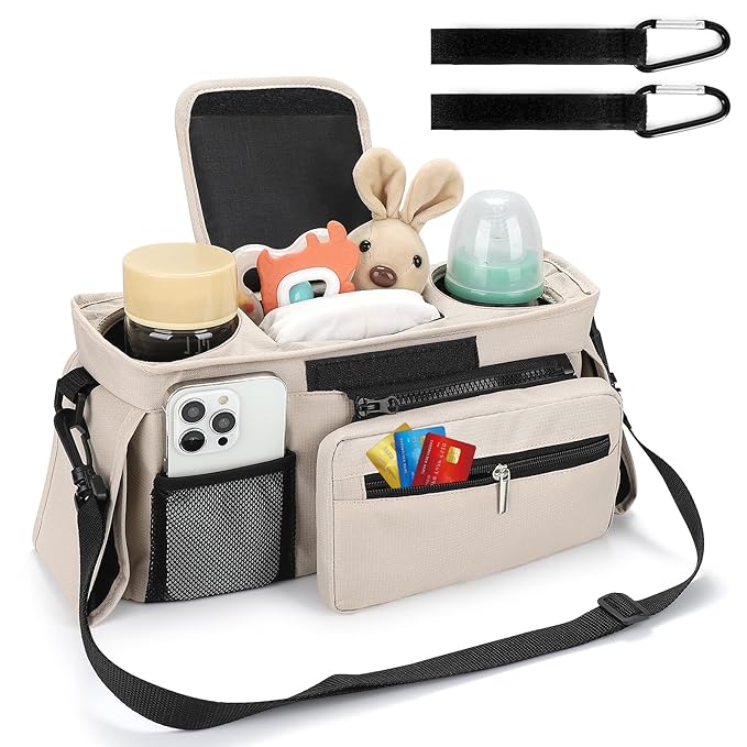 Accmor Universal Stroller Organizer with Insulated Cup Holder Detachable Phone Bag and Shoulder Strap,Stroller Bag Caddy Organizer Fits for Uppababy, Baby Jogger, Britax Strollers-CubbioJoy