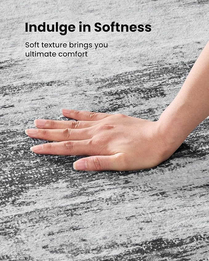 AMADA HOMEFURNISHING 6x9 Washable Area Rug, Modern Abstract Living Room Rug with Non-Slip Backing & Short Pile, Large Rug with Abstract Pattern for Living Room, Bedroom and Dinning Room, Light Grey-CubbioJoy