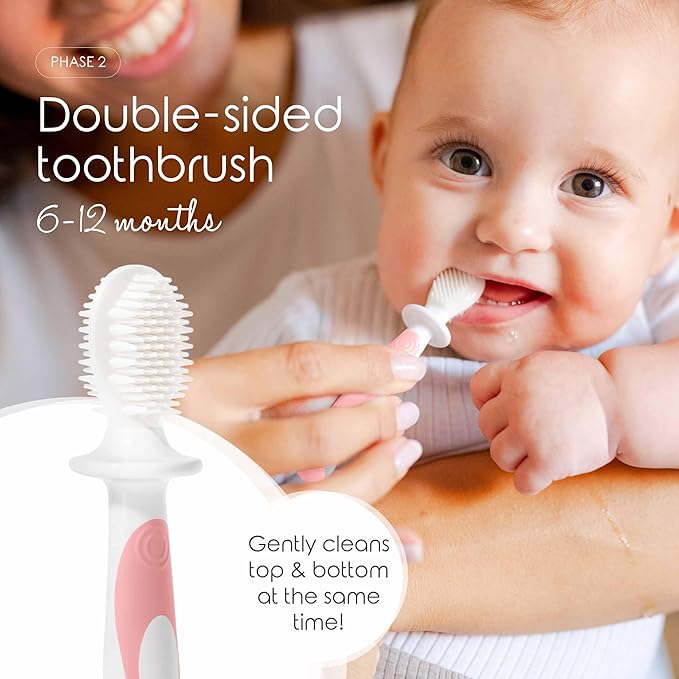 Cherish Baby Care Baby Toothbrush & Toddler Toothbrush Set (0-2 Years) - BPA-Free & Safety-Tested, 2023 Award Winner, Food-Grade Silicone (Pink)-CubbioJoy