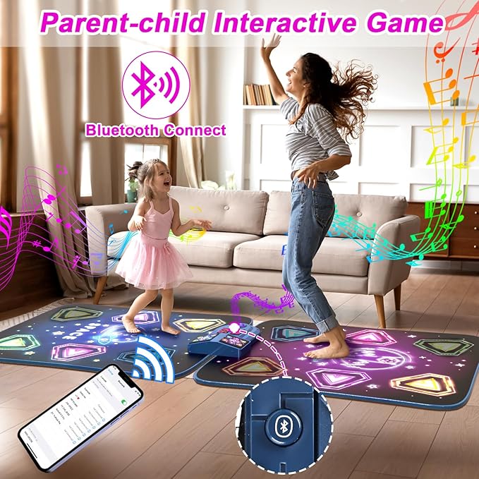 Dance Mat Toys for 3-12 Year Old Girls Boy, 2 Players Dance Mat with Light-up 12 Buttons & 5 Games Mode, Bluetooth Dance Game Toy for Girls 5-7, Xmas Birthday Gifts for 3 4 5 6 7 8 9 10+ Year Old Kids-CubbioJoy