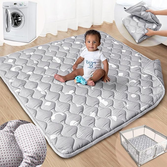 Baby Play Mat, 50x50 Playpen Mat with Super Soft Touch, Activity Mat with Upgraded Anti-Slip Bottom, Machine Washable Crawling Mat for Floor & Picnic (Boho Gray)-CubbioJoy