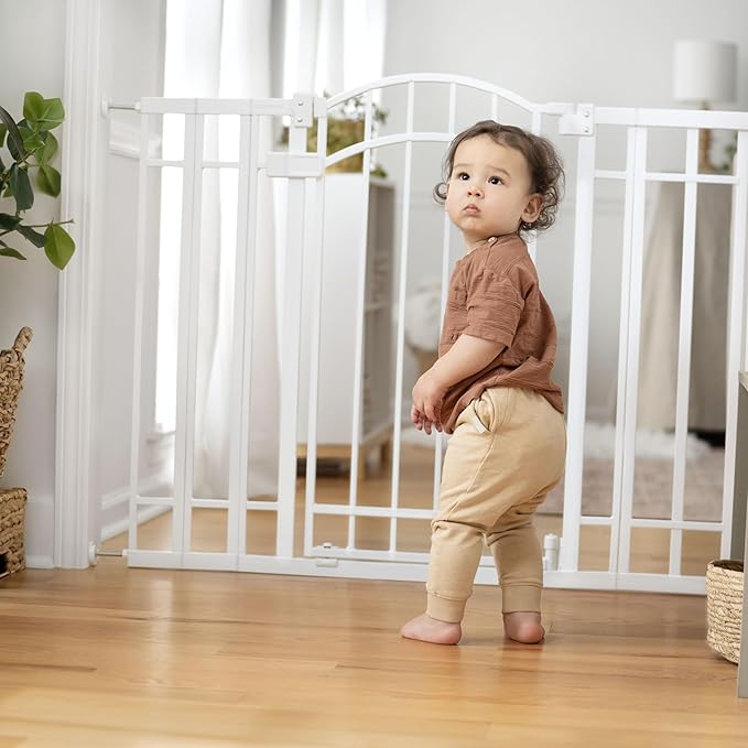 Ingenuity Decorative Extra Tall Baby Gate & Dog Gate, 28.5"-48" Wide, 36" Tall, Hardware or Pressure Mounted, Install on Top or Bottom of Stairs, Banister, or Doorway - White-CubbioJoy