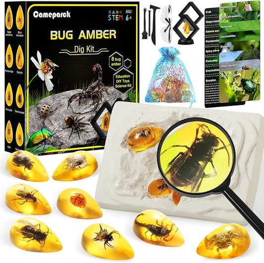 Bigger Amber Dig Kit - 8 Different Artificial Insect Resin,Excavate Unique Insect Specimens,Bugs Toys Educational Science Kits Toys for Kids,STEM Projects Gift for Girls & Boys Age 6-8-12-14 Year Old-CubbioJoy