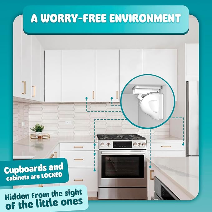 Booboo® Magnetic Child Safety Cupboard Locks for Children x10 Locks + x1 Key, Baby Proofing for Kitchen, Cabinets and Drawers, 30 Second Install No Drilling 3M Adhesive (10 Pack)-CubbioJoy