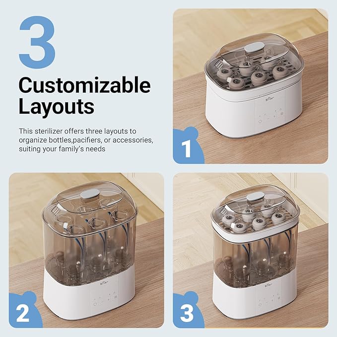 Bear Bottle Sterilizer and Dryer, 2 Layers Large Electric Steam Baby Bottle Sterilizer, Fast Bottle Sanitizer and Dryer for All Bottles & Accessories, Time-Saving Design-CubbioJoy