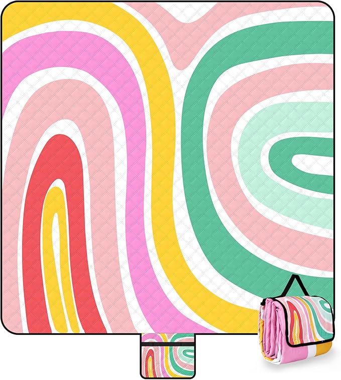 ADecor Picnic Blankets, 79" x 79" Large Beach Blanket Waterproof Sandproof, Foldable Lightweight Portable Picnic Mat Beach Vacation Essentials for Park, Camping, Hiking, Travel, Grass Lawn-CubbioJoy