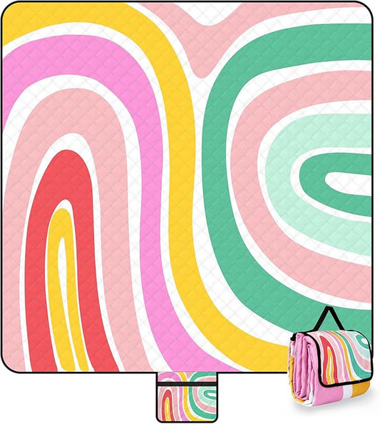 ADecor Picnic Blankets, 79" x 79" Large Beach Blanket Waterproof Sandproof, Foldable Lightweight Portable Picnic Mat Beach Vacation Essentials for Park, Camping, Hiking, Travel, Grass Lawn-CubbioJoy