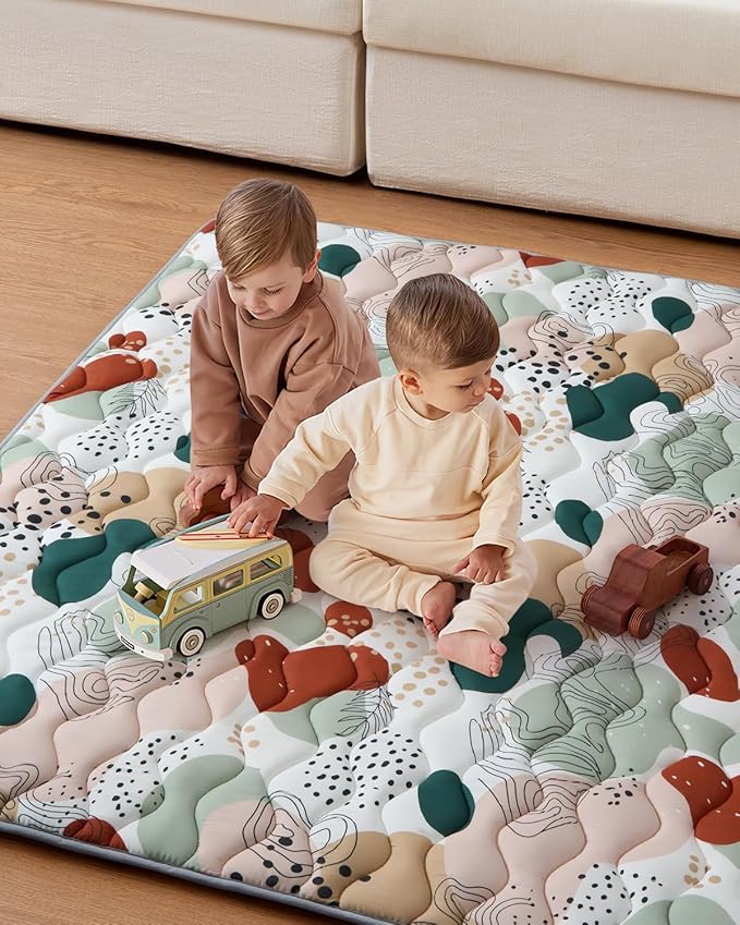 Blissful Diary Baby Play Mats for Floor, 59x59 Inch Thicker Foam Playmats for Babies and Toddlers, Soft Cushioning Baby Playpen Mat, Modern Abstract-CubbioJoy