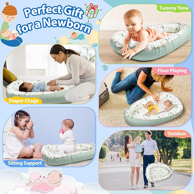 Baby Lounger - Breathable & Soft Baby Nest, Portable and Lightweight Tummy Time Lounger for Home and Travel, Ideal Newborn Babies Essentials Baby Shower Gifts-CubbioJoy