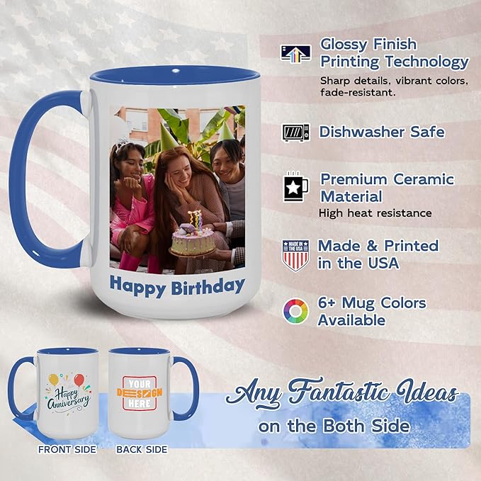 Custom Mug Upload Your Picture Personalized Coffee Mug with Photo Text Name Customized Cup Unique Ideas Gifts for Men Women Mom Dad Halloween Christmas Thanksgiving Friend Family (Blue, 11oz)-CubbioJoy