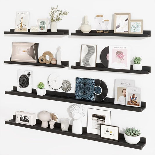 Axeman Picture Ledge Shelf, Floating Shelves for Wall Decor Storage Set of 6, 55 inch Floating Wall Mounted Shelves, Wall Shelves with Lip for Living Room, Bedroom, Nursery, Bathroom, Kitchen, Black-CubbioJoy