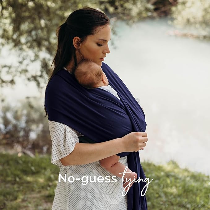 Boba Baby Wrap Carrier – Original Baby Sling Carrier for Newborns (7–35 lbs), Soft, Secure, Hands-Free & Ergonomic, Ideal for Comfortable Bonding, New Parents (Navy Blue)-CubbioJoy