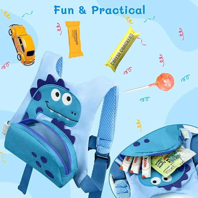 Dr.meter 3 in 1 Toddler Harness Leash + 8.2ft Anti Lost Wrist Link, Cute Dinosaur Kids Safety Harness with Key Lock, Child Walking Harness Assistant Strap for Outdoor Activity Travel-CubbioJoy