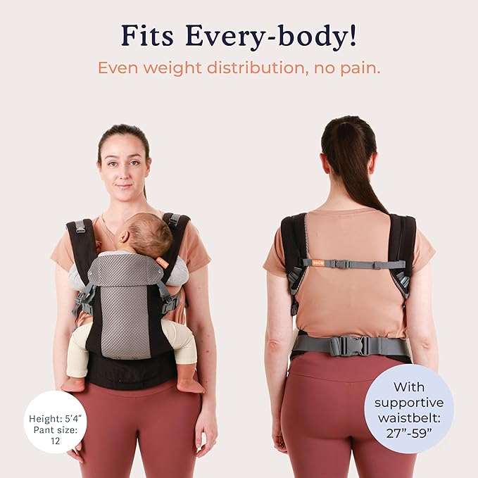 Beco Gemini Baby Carrier from Newborn to Toddler - Certified Ergonomic Newborn Baby Carrier for Infants and Children of 7-35 lbs - M Shape, Adjustable Seat, Breathable 3D Mesh (Cool Black)-CubbioJoy