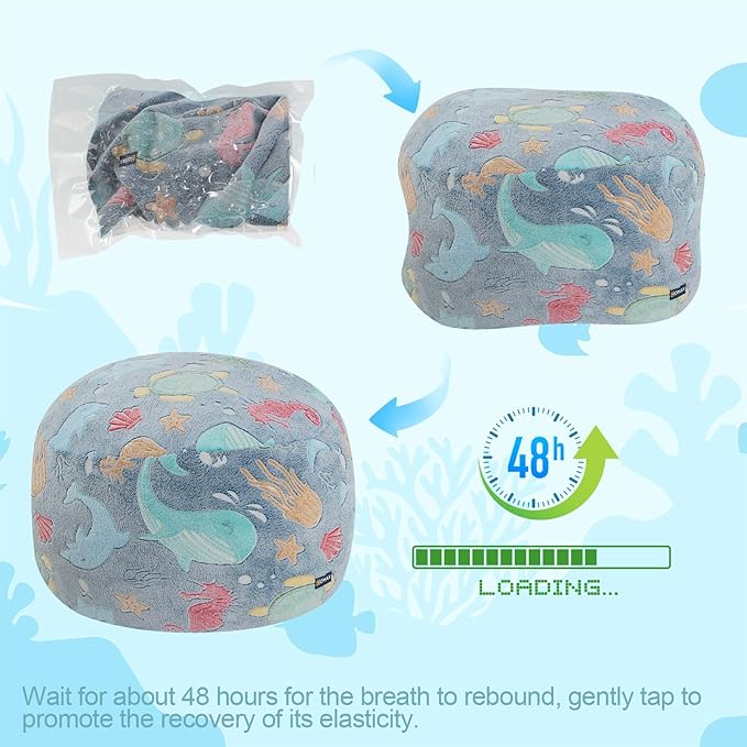 COMAX Kids Bean Bag Chair Turn into Beanbag Bed, Toddler Bean Chair for Girl Boy Sleeping, Lazy Children Bean Bags with Filler, Convertible Child Floor Mattress, Ocean Life-CubbioJoy