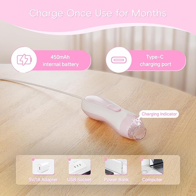 Baby Nail Trimmer Electric, 15 in 1 Baby Nail Clippers for Gentle Nail Care, Rechargeable Baby Nail File Electric with Light &15 Grinding Pads for Infant Toddler, Pink-CubbioJoy