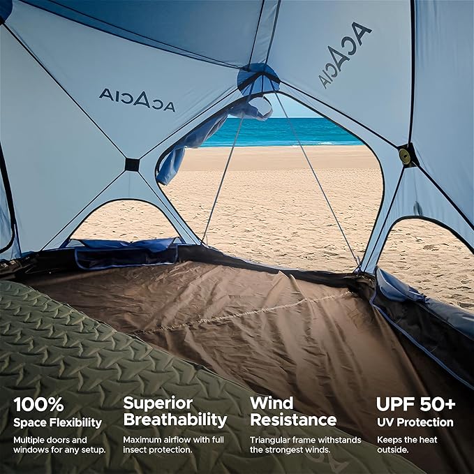 ACACIA Beach Tent Sun Shelter | 4-Person Portable Camping Tent with UPF 50+ Protection | Easy Setup Pop up Sun Shade | 10×10ft Privacy Sunshade for Camping & Backyard-CubbioJoy