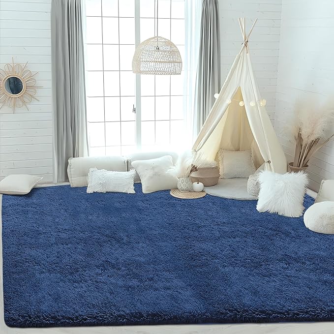 4x6 Area Rug for Living Room: Fluffy Shag Soft Washable Rugs Fuzzy Plush Indoor Carpet for Bedroom Nursery Playroom Dorm Kids Girls Boys Room (Navy Blue, 4'x6')-CubbioJoy