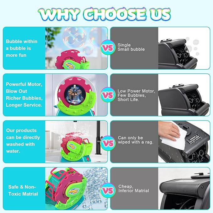 Bubble Machine for Toddlers Kids & Pets, with 8oz Safe Solution, Extra Large & Bubbles in Bubble Maker, Children & Pets Dog Toys Gift, Indoor/Outdoor Birthday Wedding Party Bubble Blower-CubbioJoy