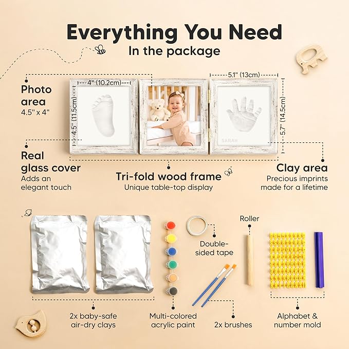 Baby Shower Gifts for Boys, Girls - Baby Hand and Footprint Kit, Newborn Handprint Kit, Keepsake Photo Frame, Nursery Picture Frame, Gender-Neutral Newborn Keepsake Gifts (Vintage White)-CubbioJoy